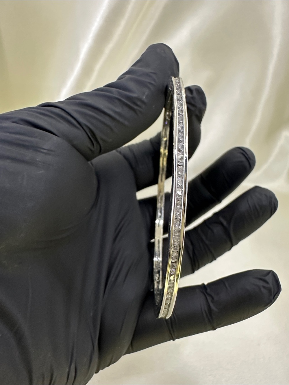 Silver Tone Crystal Inset Bangle Bracelet